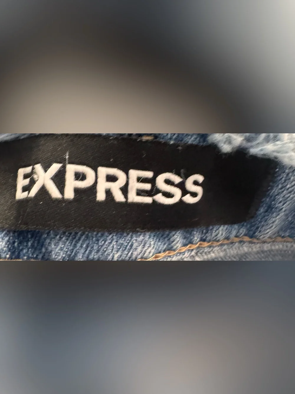 EXPRESS Straight Mini Jean Skirt Women Size 2 Blue Mid Rise Distressed Raw Hem